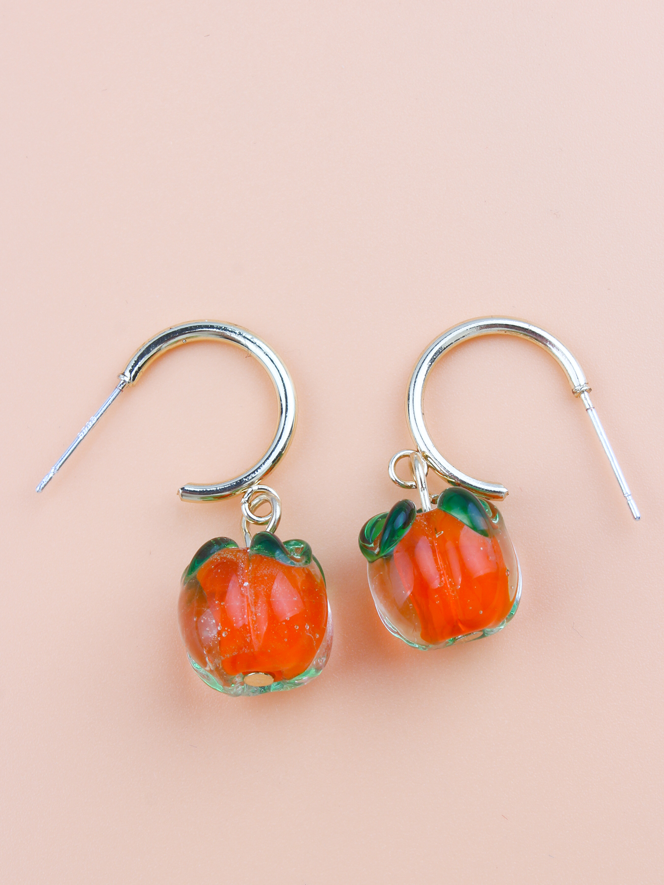 New Year Persimmon Ruyi Retro Simple Oil Glass Small Hoop Earrings display picture 2