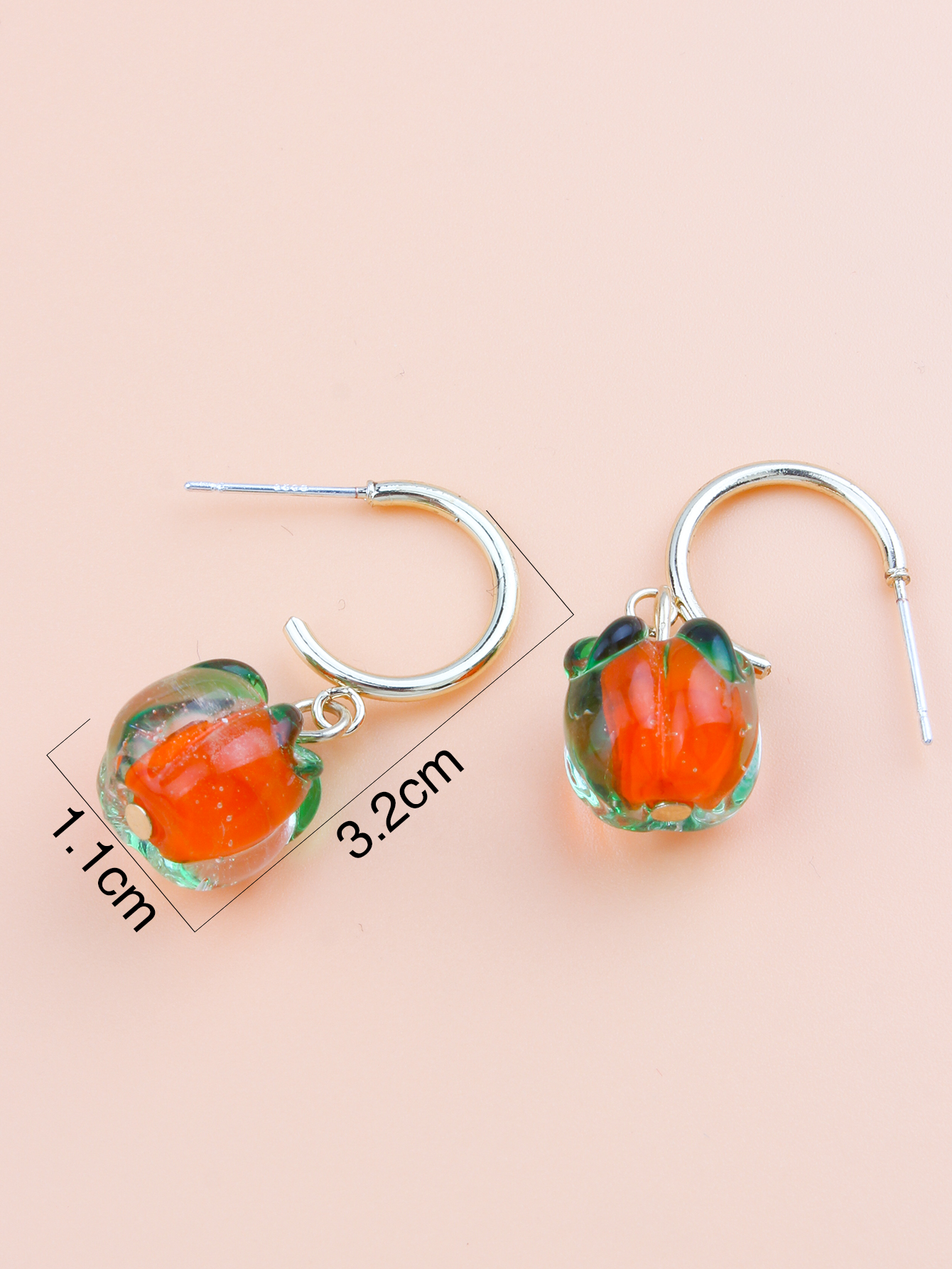 New Year Persimmon Ruyi Retro Simple Oil Glass Small Hoop Earrings display picture 3