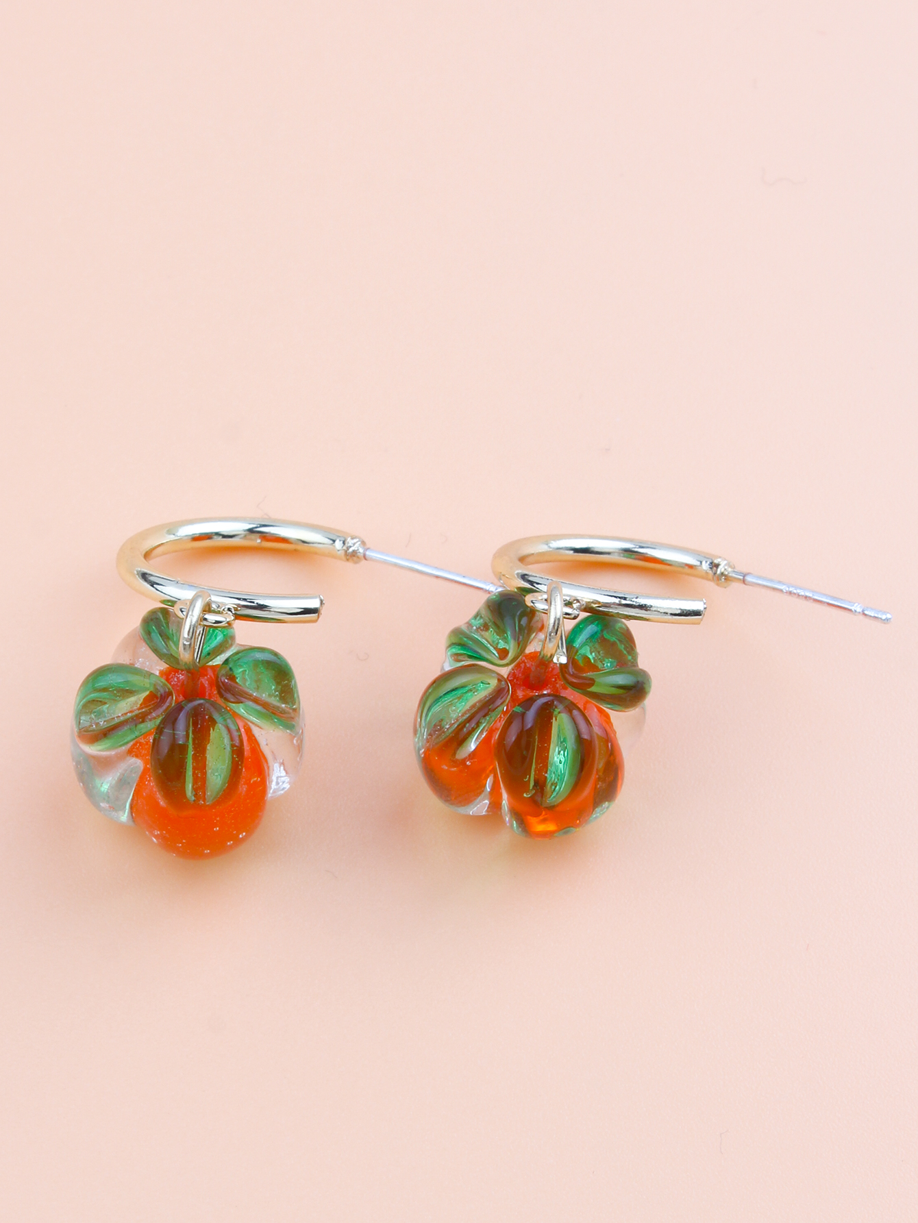 New Year Persimmon Ruyi Retro Simple Oil Glass Small Hoop Earrings display picture 4
