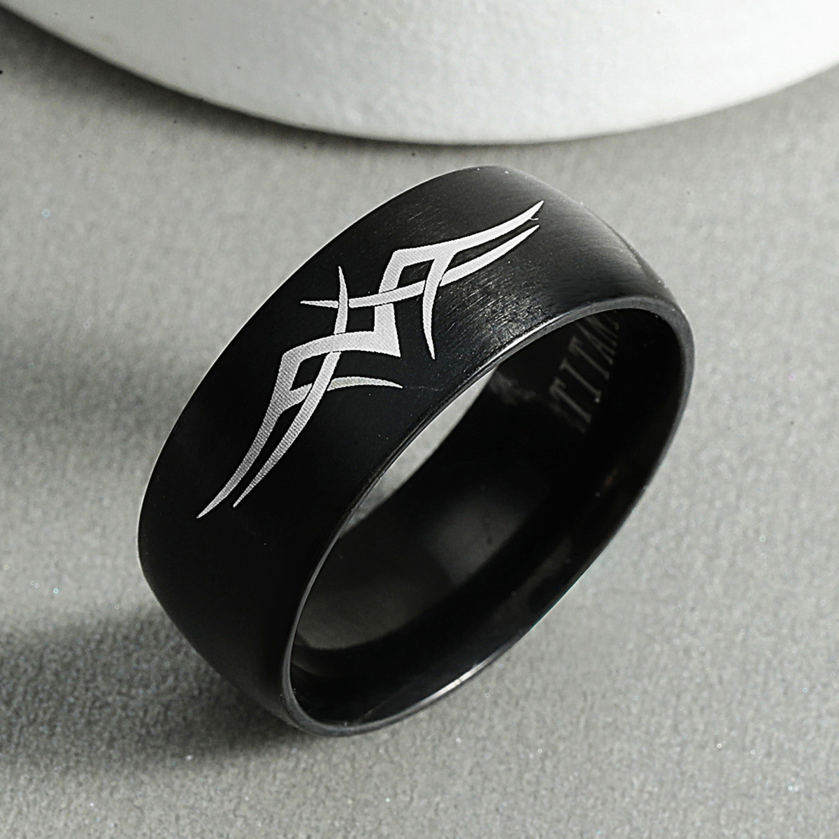 Fashion 8mm Laser Marking Graphic Ring Stainless Steel Jewelry display picture 2