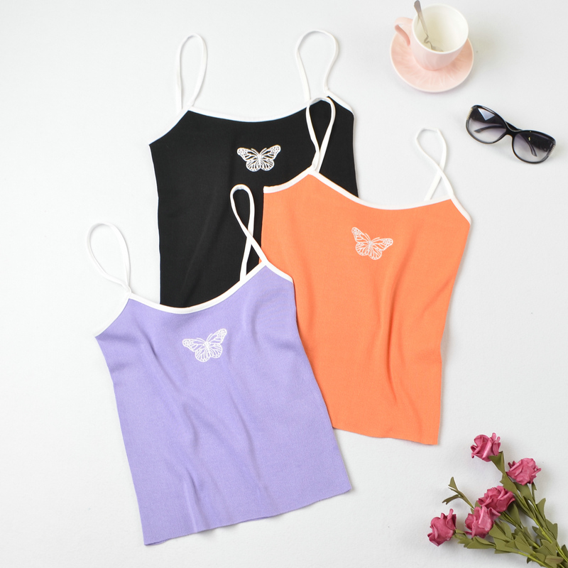 Einfarbiger Schmetterlings-camisole-strick-sling-pullover display picture 3