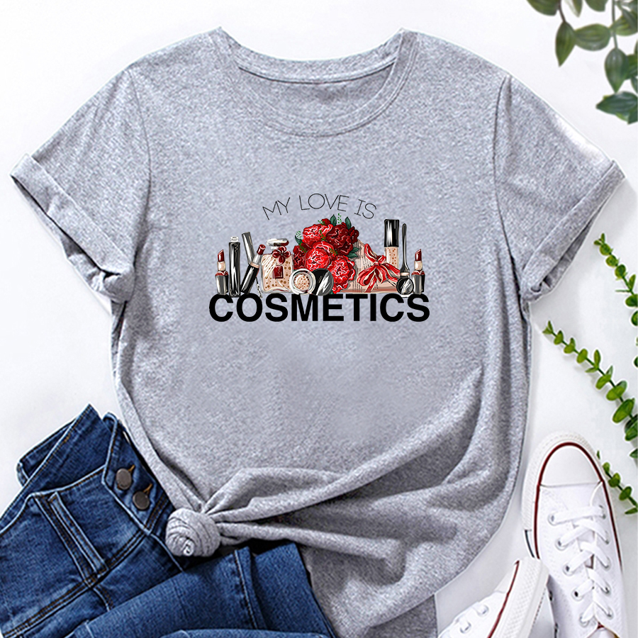 Short-sleeved Cosmetic Letter Print Loose Casual T-shirt display picture 4