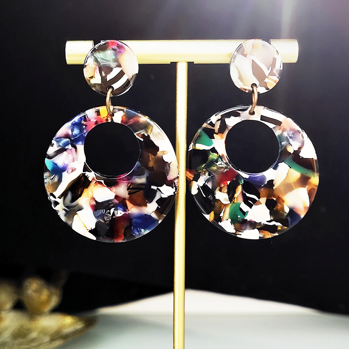New Round Acrylic Fashion Multicolor Round Alloy Earrings Jewelry Women display picture 1