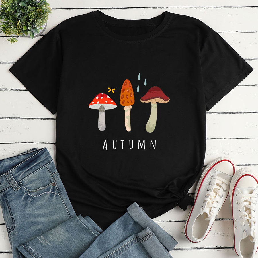 Mushroom Print Ladies Loose Casual T-shirt display picture 4