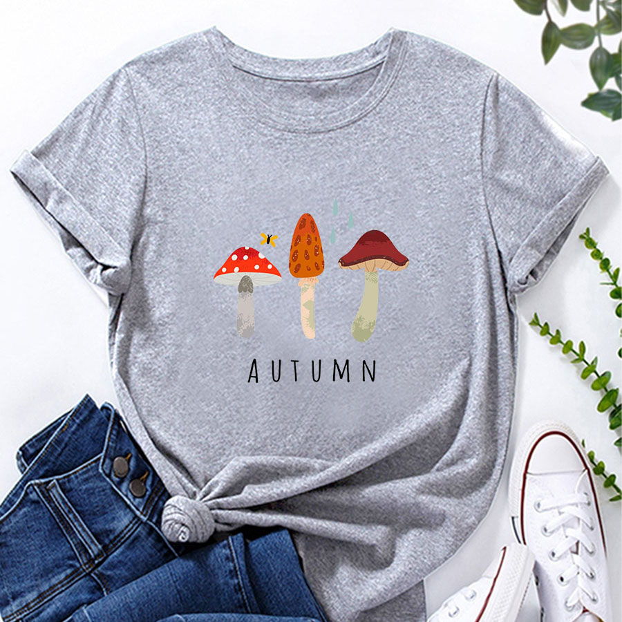 Mushroom Print Ladies Loose Casual T-shirt display picture 5