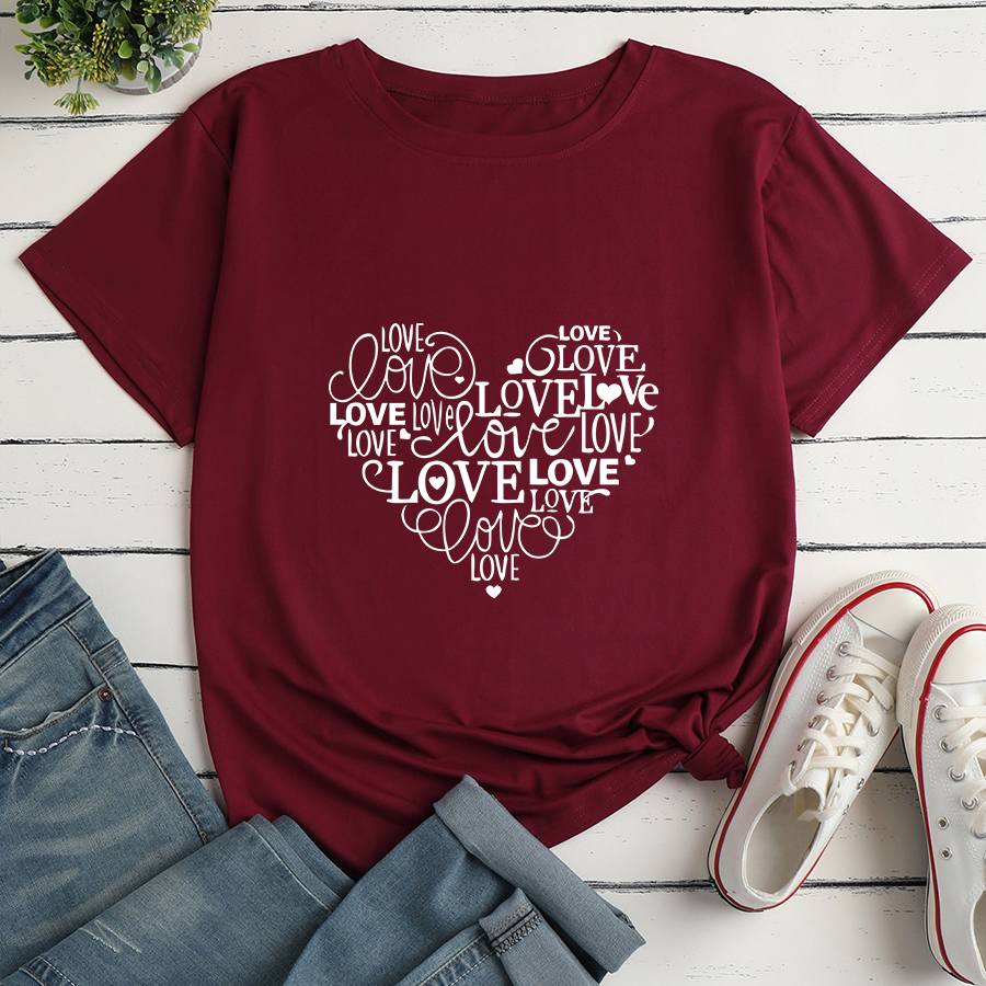 Letter Heart Print Ladies Loose Casual T-shirt display picture 1