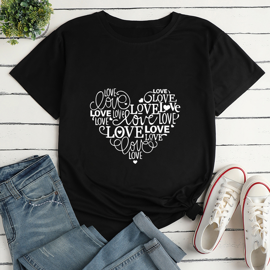 Letter Heart Print Ladies Loose Casual T-shirt display picture 2