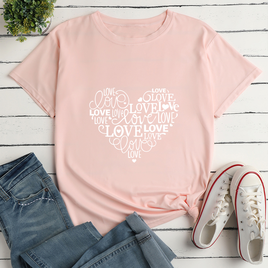 Letter Heart Print Ladies Loose Casual T-shirt display picture 5