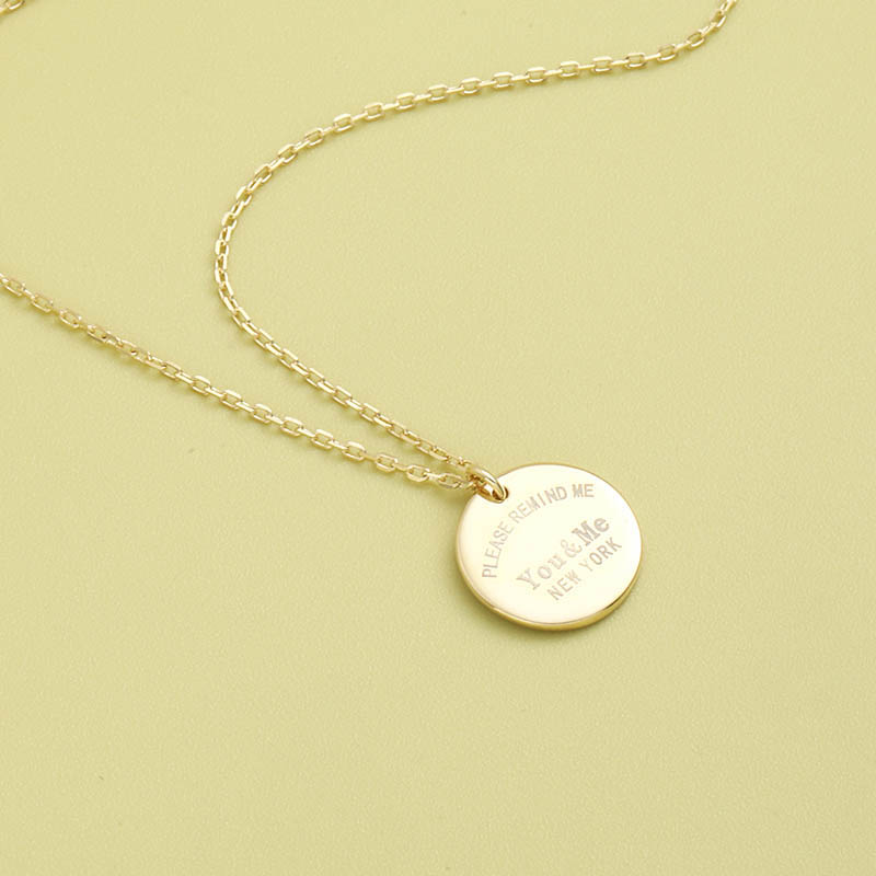 Simple Lettering Disc Pendent 925 Silver Necklace display picture 1