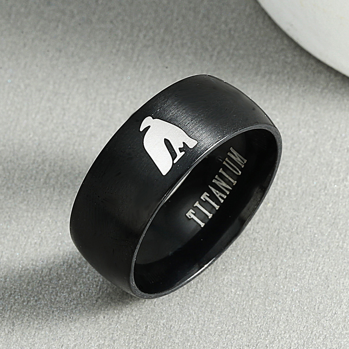 Fashion Penguin Printing Titanium Steel Laser Marking Ring display picture 2