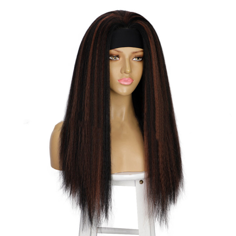 Ladies Long Straight Hair Color Stitching Chemical Fiber Wig display picture 4