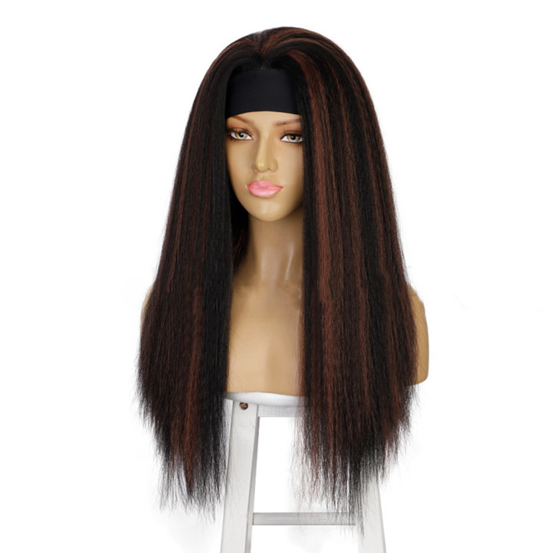 Ladies Long Straight Hair Color Stitching Chemical Fiber Wig display picture 5