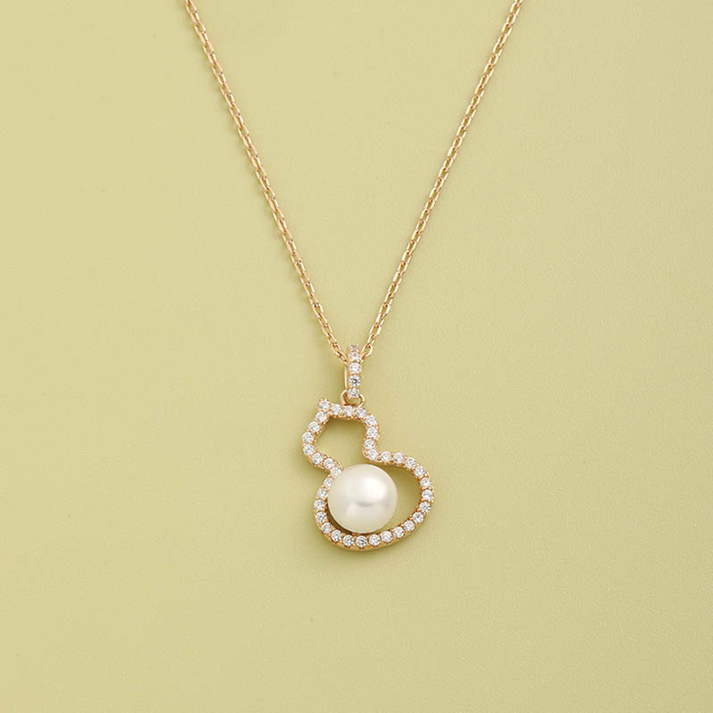 Fashion Inlaid Zirconium Pearl Gourd Pendent 925 Sterling Silver Necklace display picture 1