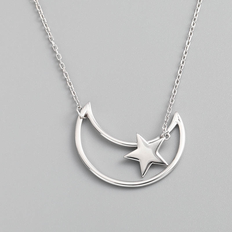 Mode Einfache Mond Stern Anhänger 925 Sterling Silber Halskette display picture 1