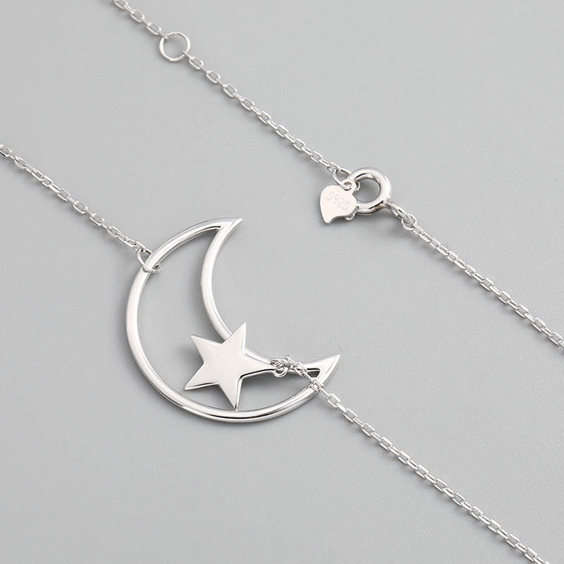 Collier En Argent Sterling 925 Pendentif Étoile De Lune Simple À La Mode display picture 2