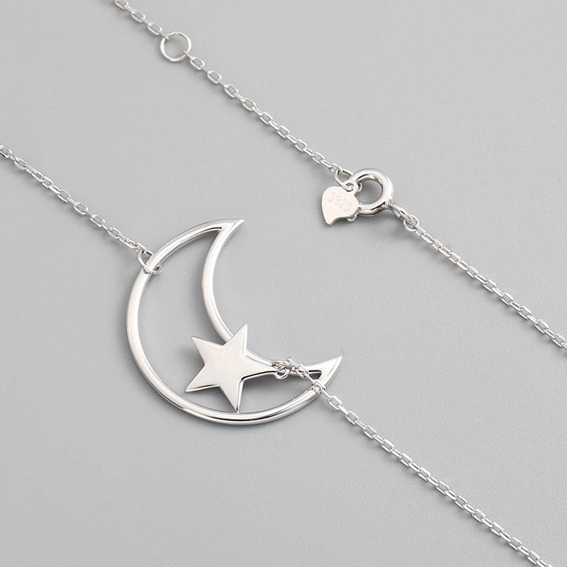 Mode Einfache Mond Stern Anhänger 925 Sterling Silber Halskette display picture 2