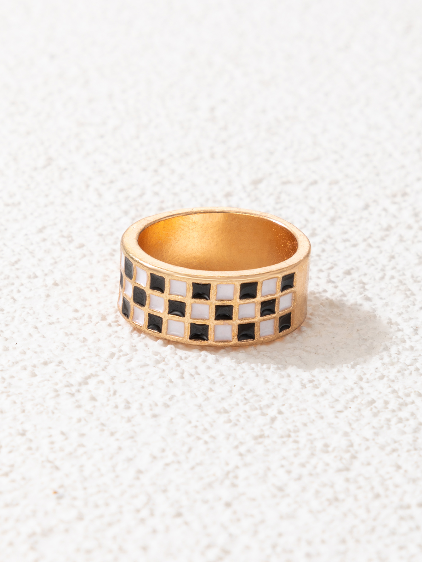 Fashion Black White Checkered Snake-shaped Oil Drop Ring Two-piece Set display picture 6