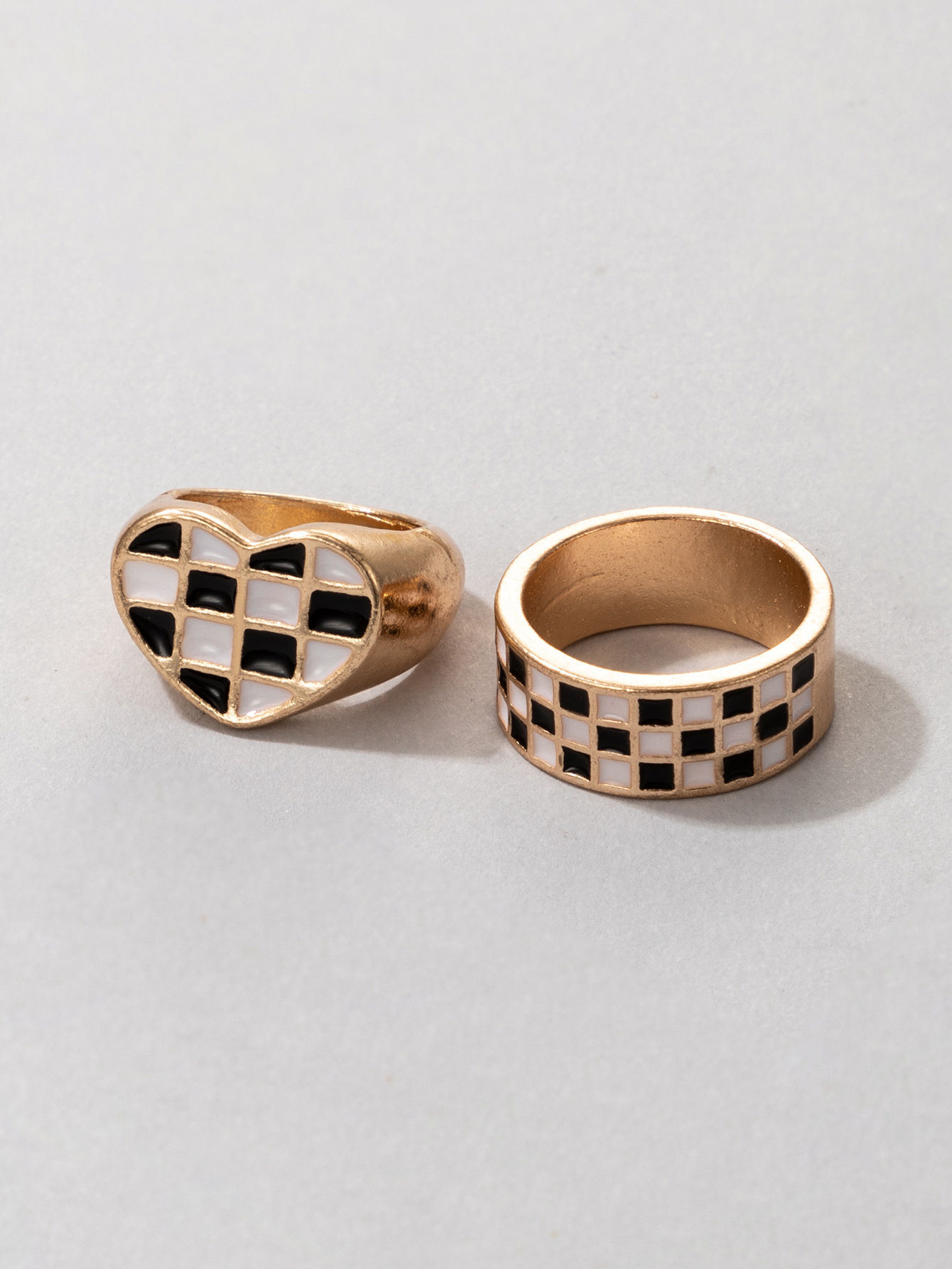 Fashion Black White Checkered Snake-shaped Oil Drop Ring Two-piece Set display picture 16