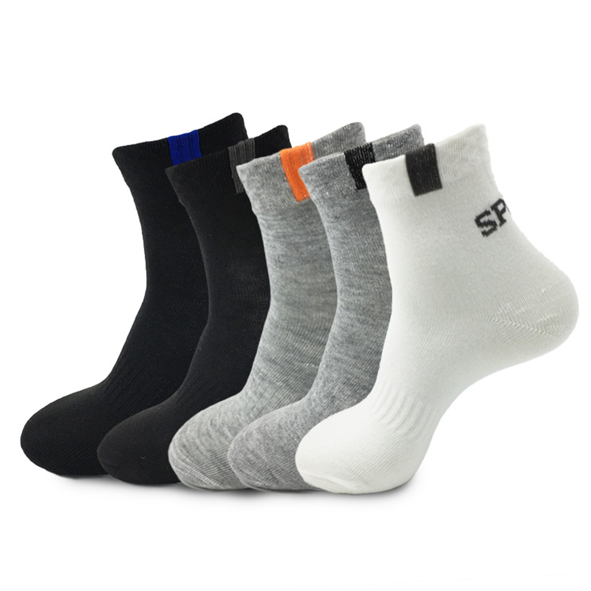 Simple Solid Color Men's Sports Socks 5 Pairs Set display picture 2