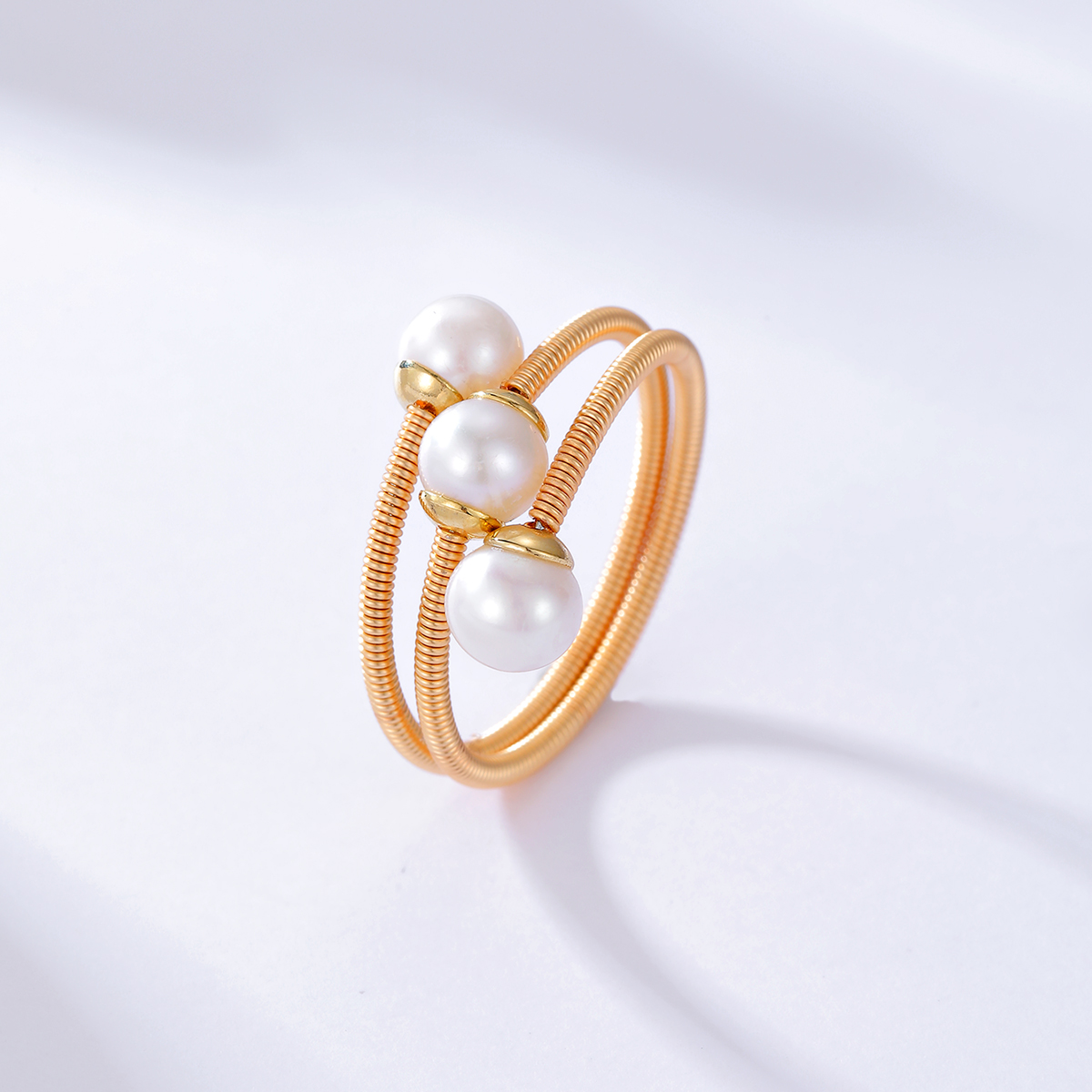 Fashion Handmade Copper Pearl Winding Three-layer Ring display picture 2