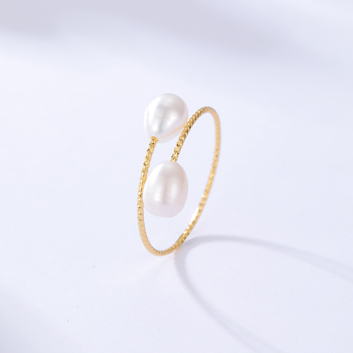 Simple Copper Natural Freshwater Pearl Open Adjustable Ring display picture 2