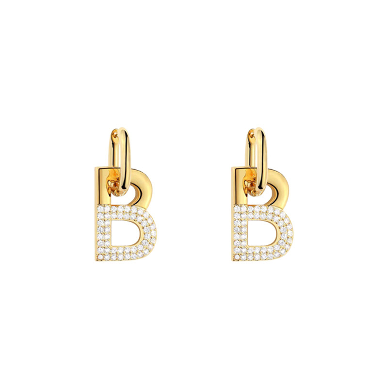 Letter B-shaped Pendant Inlaid Rhinestone Ear Buckle Earrings display picture 5