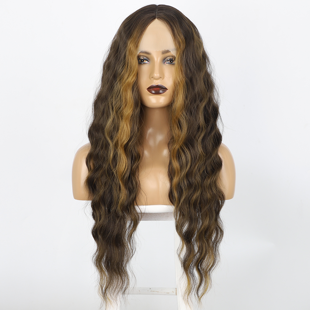 Women's Lace Middle Part Long Curly Hair Chemical Fiber Headgear Silk Highlighting Wig display picture 2