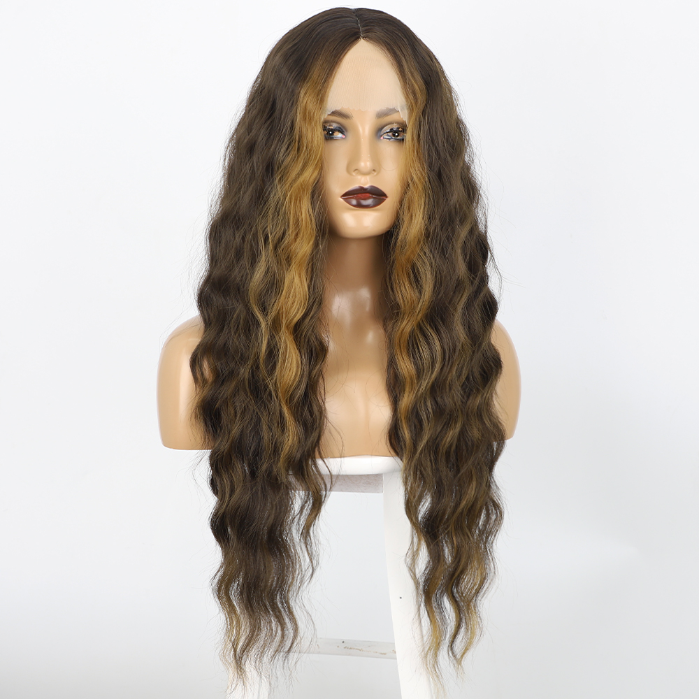 Women's Lace Middle Part Long Curly Hair Chemical Fiber Headgear Silk Highlighting Wig display picture 4