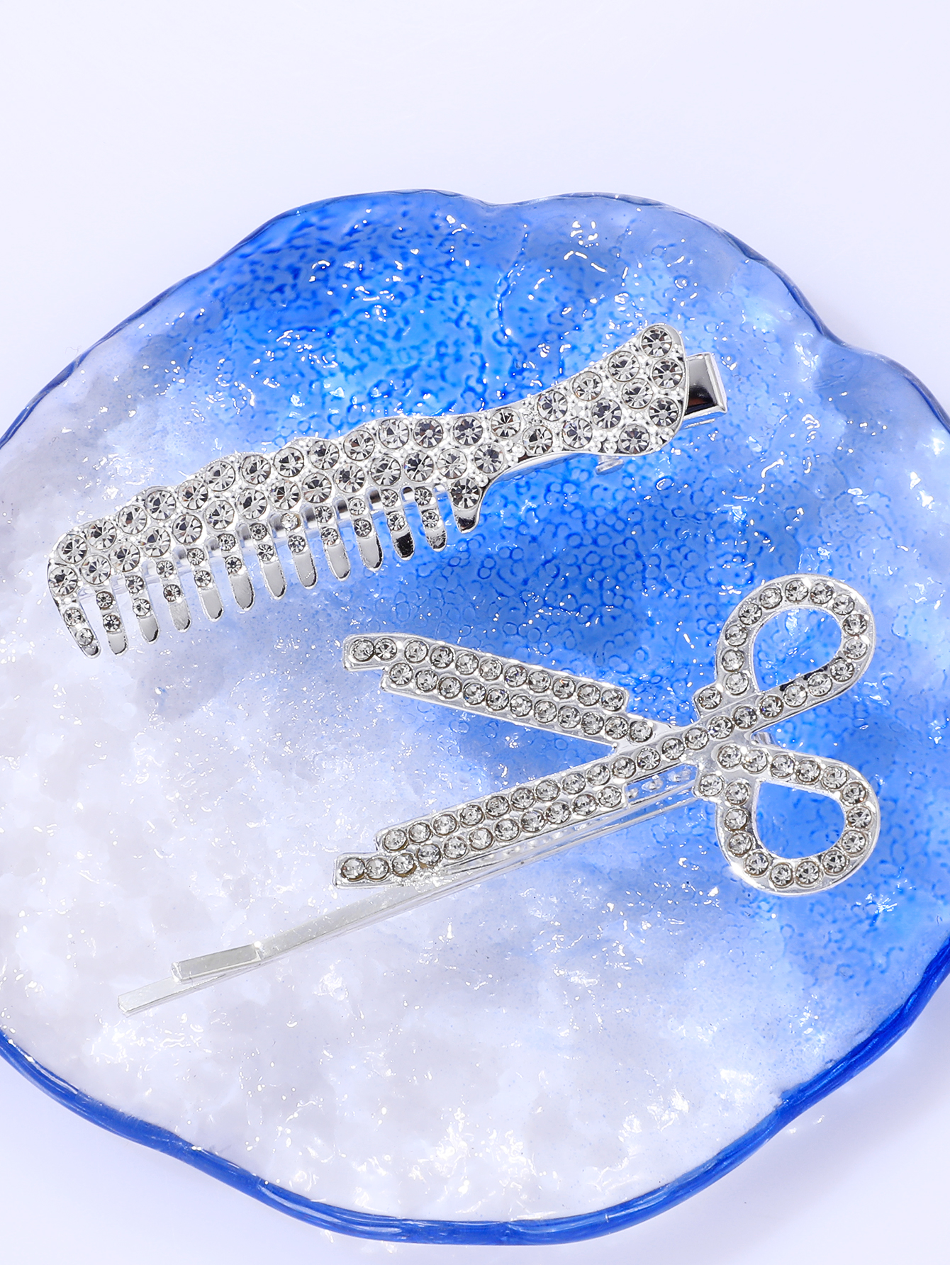 2 Piece Silver Rhinestone Scissors Comb Creative Styling Hair Clip Set display picture 3