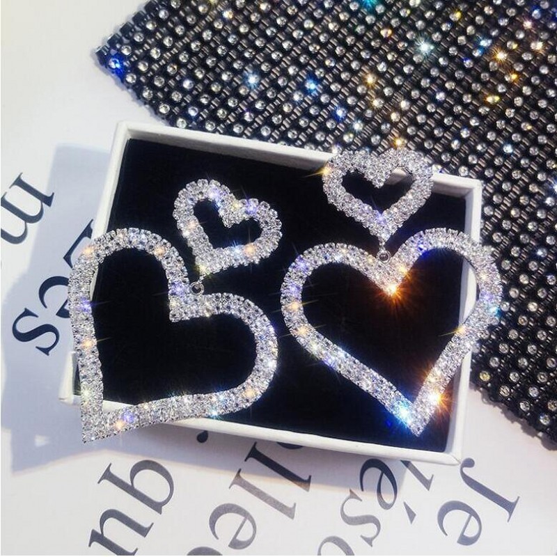 Exaggerated Super Flash Double Love Flash Diamond Personality Earrings Earrings display picture 3