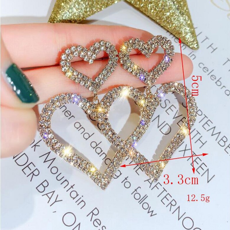 Exaggerated Super Flash Double Love Flash Diamond Personality Earrings Earrings display picture 5