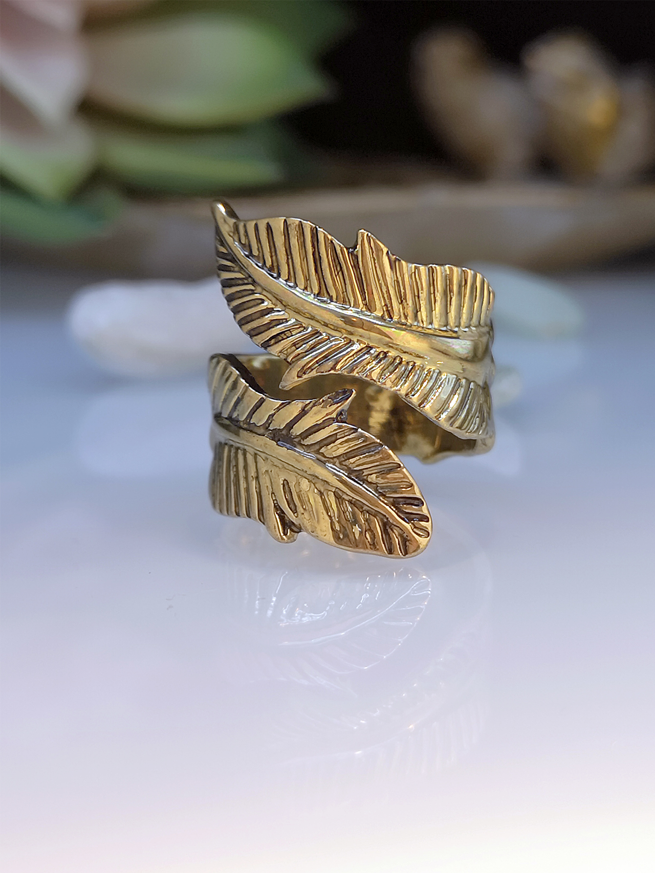 Retro Embossed Tree Leaf Ring Bohemian Creative Leaf Ring display picture 3