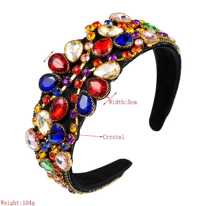 Retro Wide Brim Colorful Gemstone Headband display picture 1