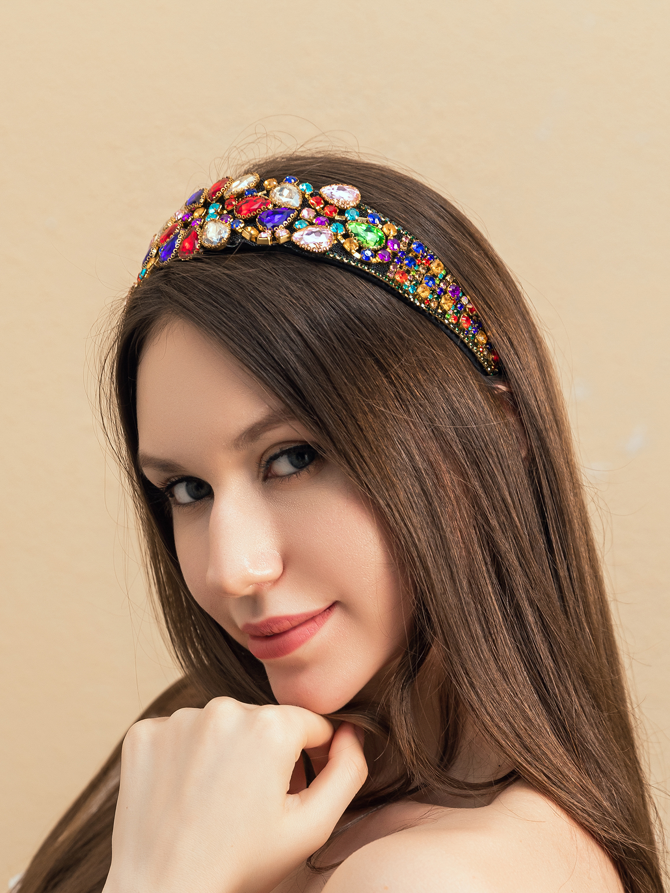 Retro Wide Brim Colorful Gemstone Headband display picture 4