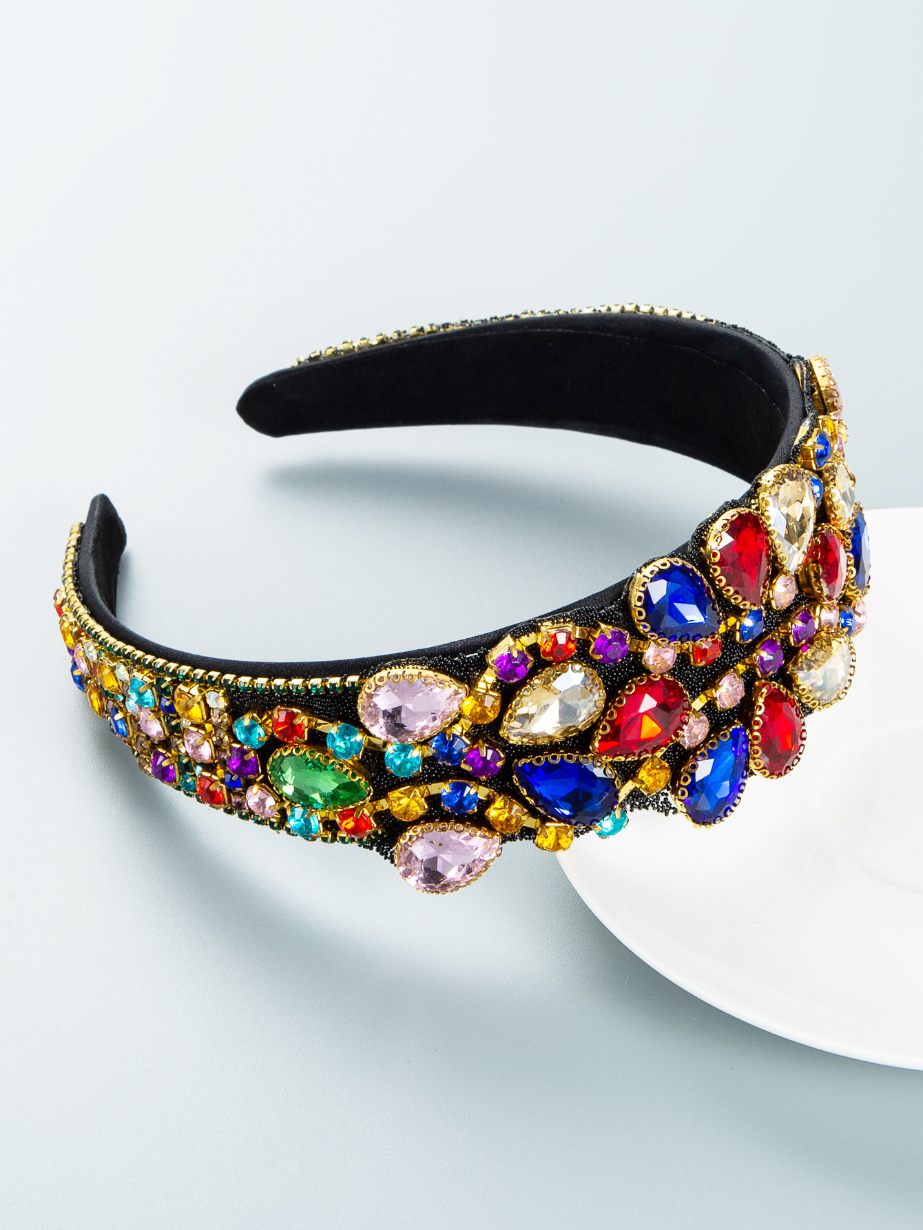 Retro Wide Brim Colorful Gemstone Headband display picture 7