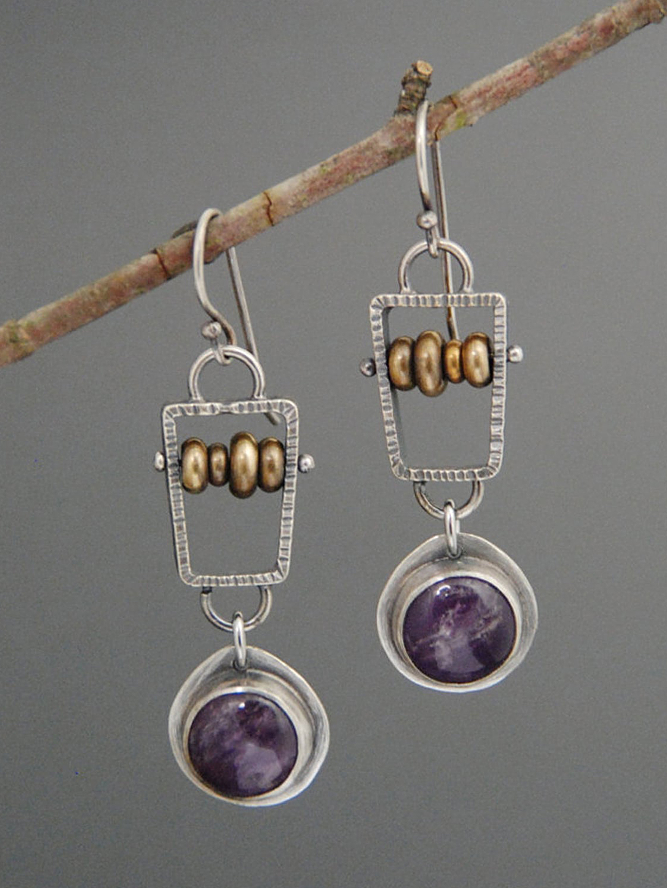 Creative Abacus Beads Natural Stone Amethyst Alloy Earrings display picture 2