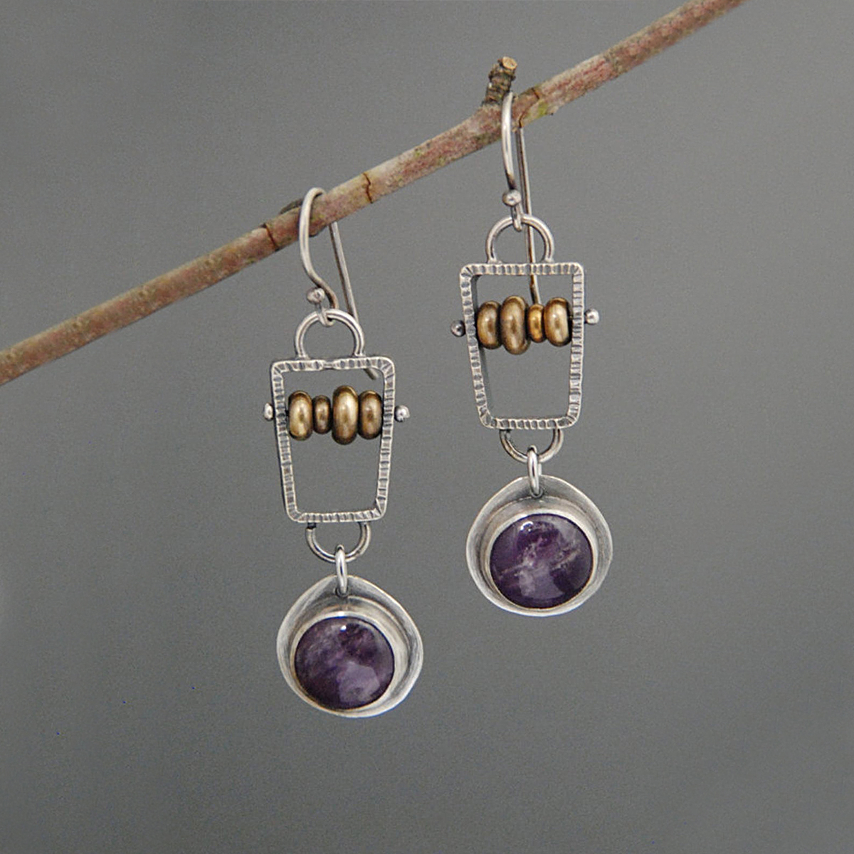 Creative Abacus Beads Natural Stone Amethyst Alloy Earrings display picture 3