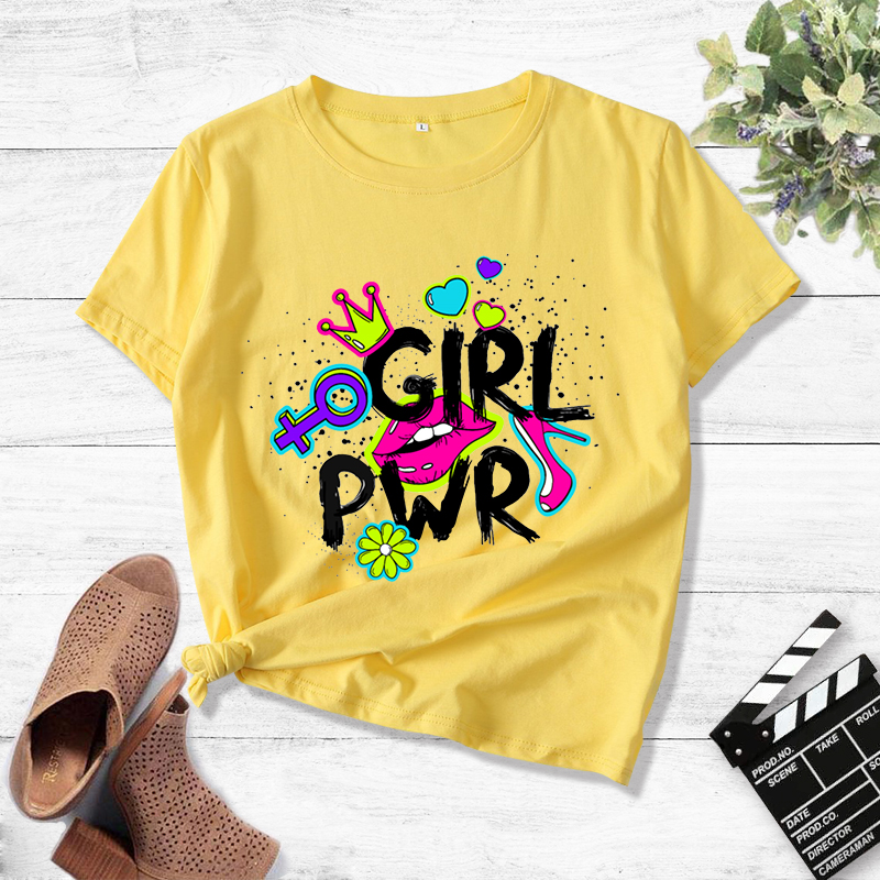 Colorblock Graffiti Girls Print Short Sleeve T-shirt display picture 3