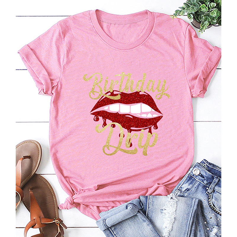 Lip Letter Print Casual Short Sleeve T-shirt display picture 4