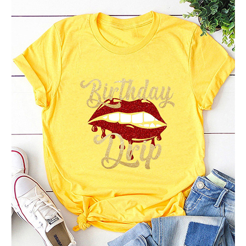 Lip Letter Print Casual Short Sleeve T-shirt display picture 5