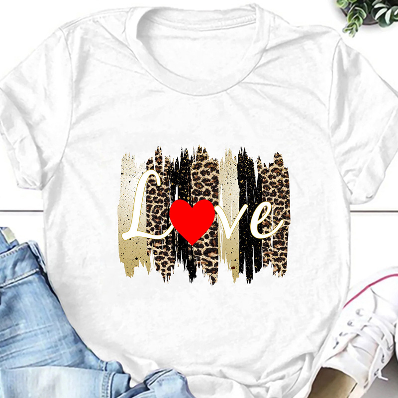 Creative Word Love Leopard Mother Print Casual Short-sleeved T-shirt Women display picture 2
