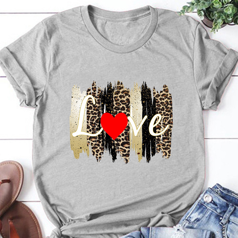 Creative Word Love Leopard Mother Print Casual Short-sleeved T-shirt Women display picture 3