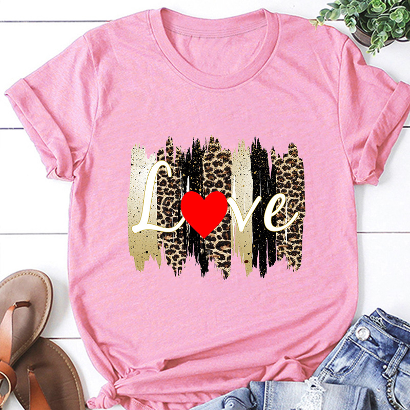 Kreatives Wort Liebe Leopard Mutter Drucken Lässige Kurzarm-t-shirt Frauen display picture 4