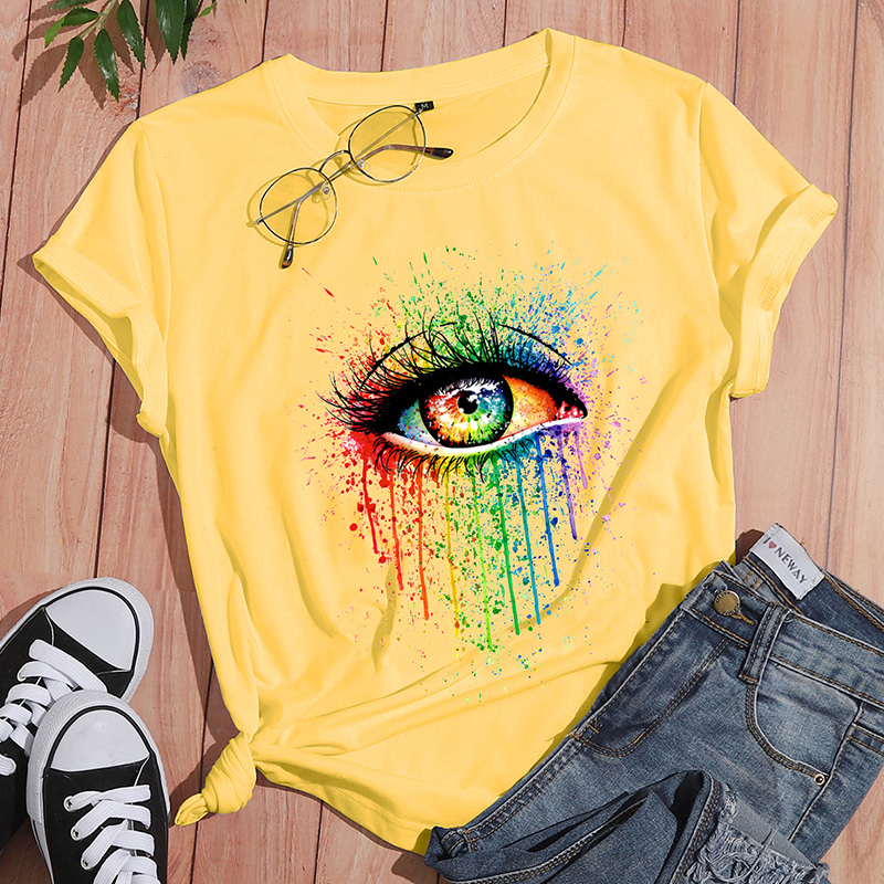 Creative Colorful Eye Print Casual Short Sleeve T-shirt Women display picture 5