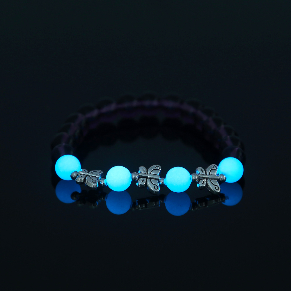 Fashion Simple Butterfly Beaded Purple Glass Beads Sky Blue Luminous Bracelet display picture 1