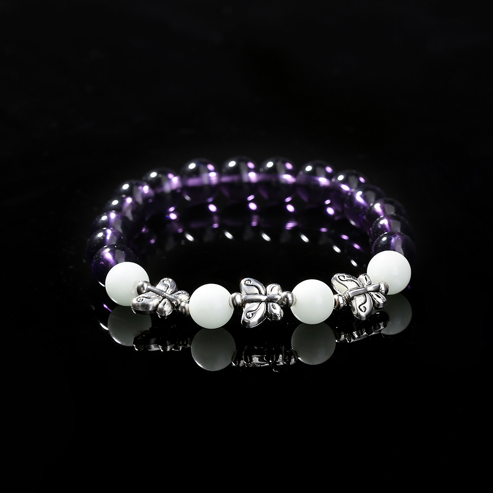 Fashion Simple Butterfly Beaded Purple Glass Beads Sky Blue Luminous Bracelet display picture 2