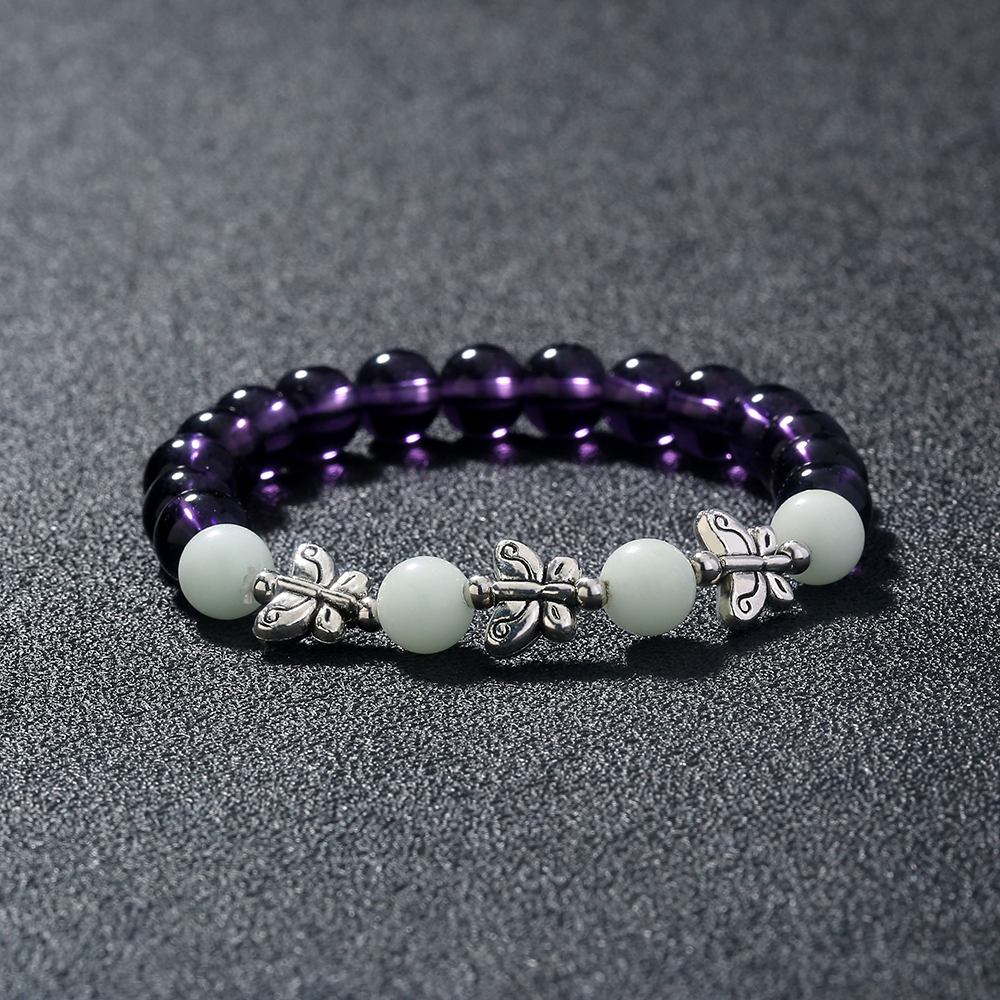 Fashion Simple Butterfly Beaded Purple Glass Beads Sky Blue Luminous Bracelet display picture 3