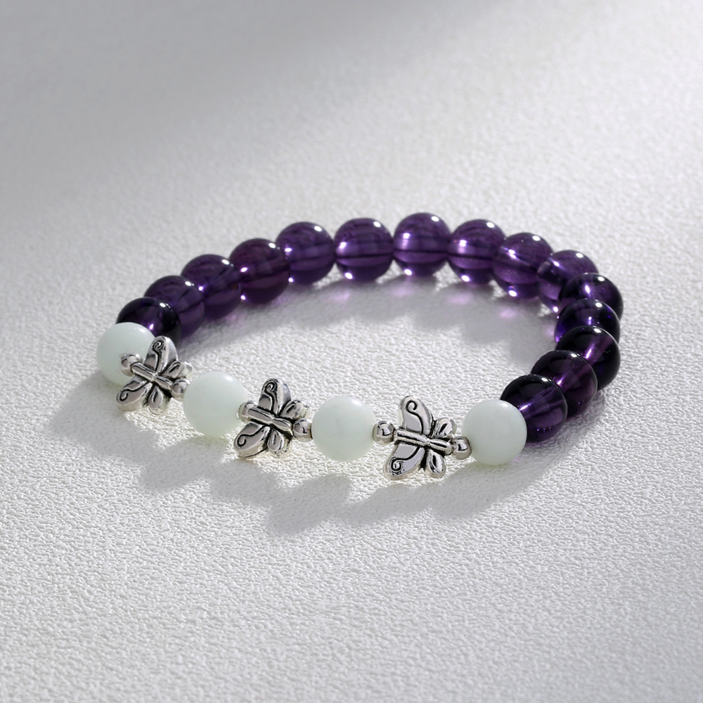 Fashion Simple Butterfly Beaded Purple Glass Beads Sky Blue Luminous Bracelet display picture 4