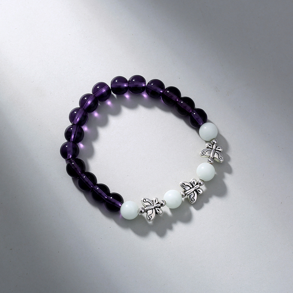 Fashion Simple Butterfly Beaded Purple Glass Beads Sky Blue Luminous Bracelet display picture 6