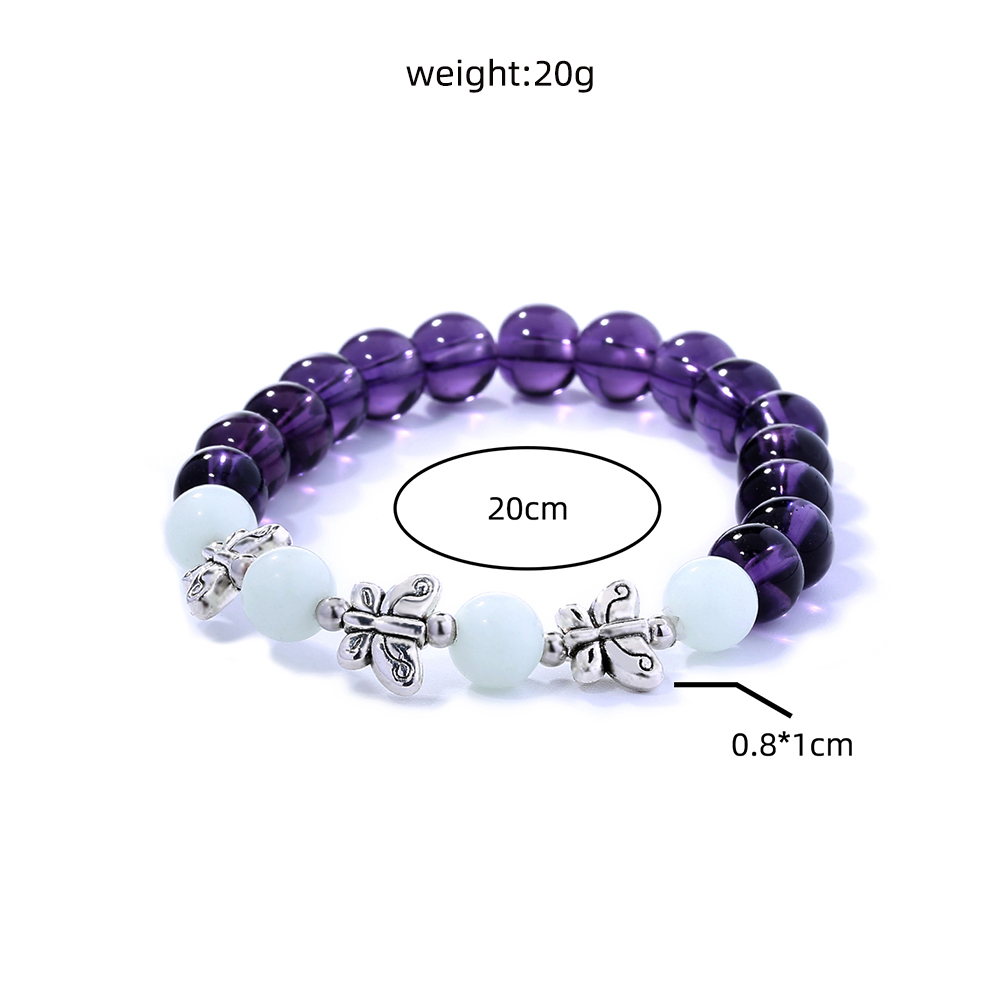 Fashion Simple Butterfly Beaded Purple Glass Beads Sky Blue Luminous Bracelet display picture 7